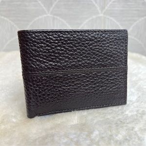 Cole Haan Dark Brown Pebbled Leather Slim Bifold Wallet